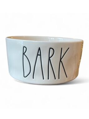 Rae Dunn 'BARK' Dog Bowl White